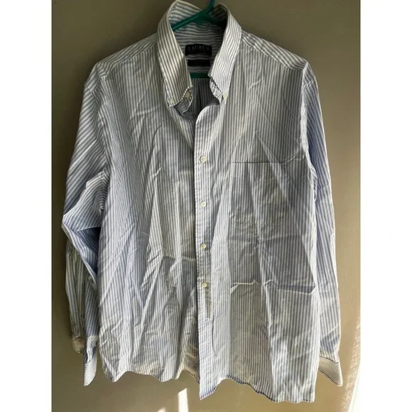 Lauren Ralph Lauren Striped Button-Up Shirt Menswear Dress Shirt Blue White L - Picture 5 of 7